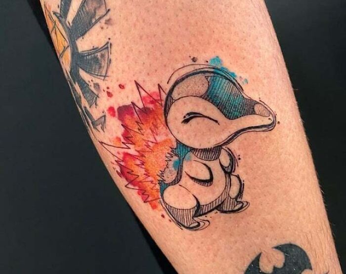 Cyndaquil blue and red color Tattoo From Pokemon