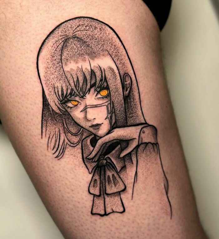Yoru with yellow eyes Tattoo From Chainsaw Man