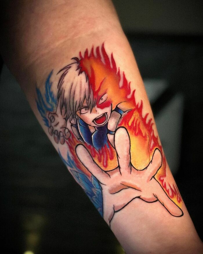 Shoto Todoroki fire and ice arm Tattoo From My Hero Academia