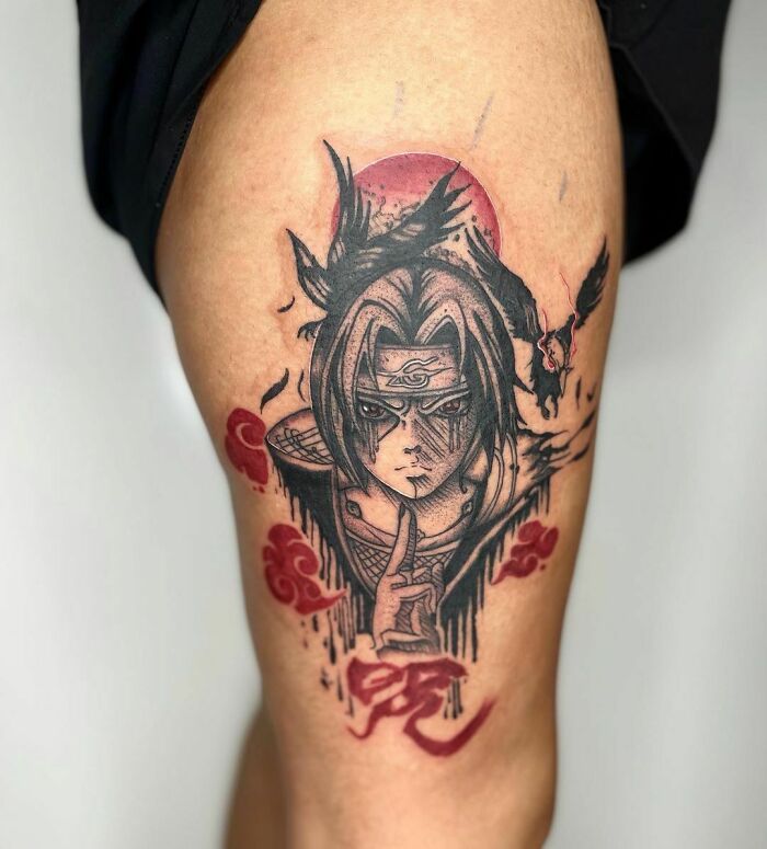 Itachi angry with crows leg Tattoo From Naruto