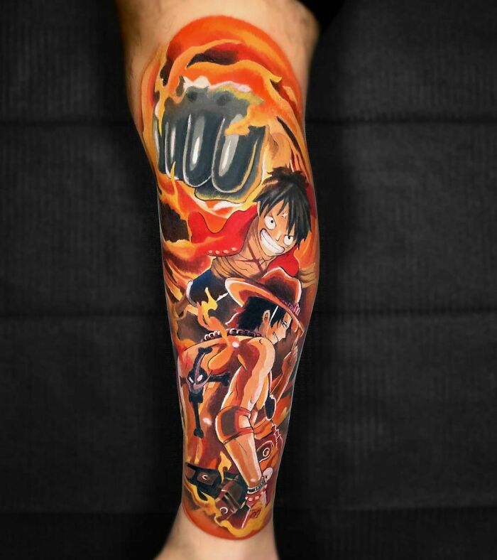 Luffy gear From One Piece leg Tattoo