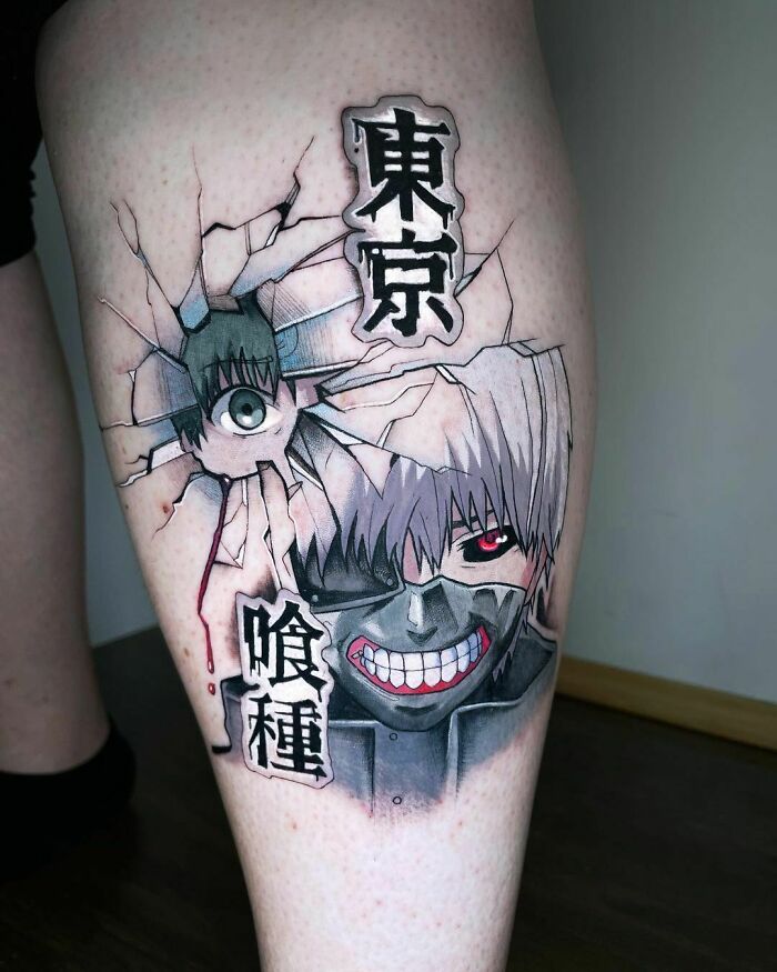 Tokyo Ghoul character wearing mask leg Tattoo