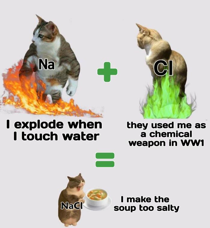 Meme about Na, Cl and NaCl 