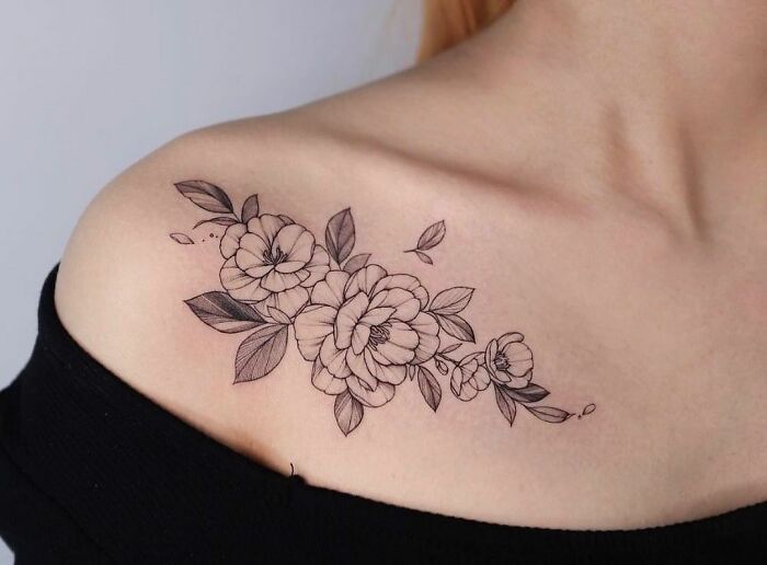 Camelia flower Collarbone Tattoo