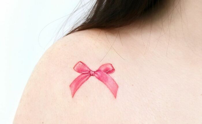 Pink Ribbon Collarbone Tattoo