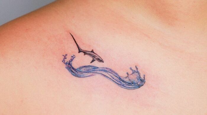 Shark With A Wave Collarbone Tattoo