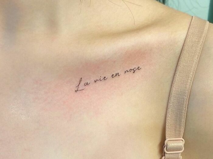 La Vie En Rose Under The Collarbone tattoo
