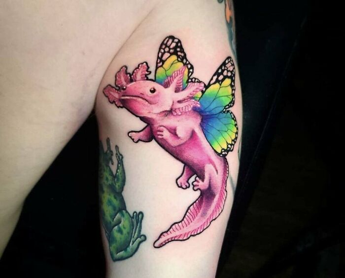 flying Axolotl Butterfly arm Tattoo