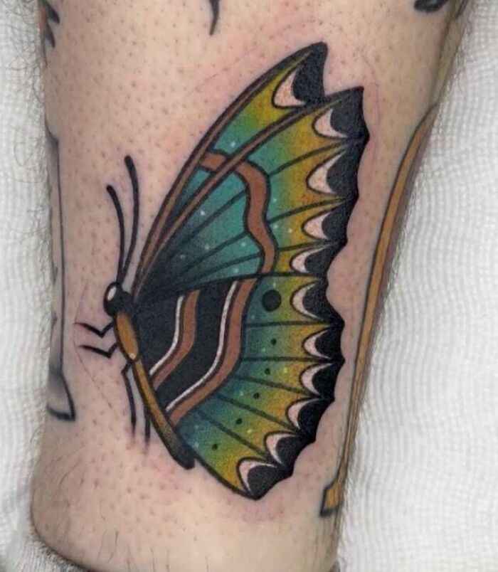 Colorful Butterfly leg Tattoo