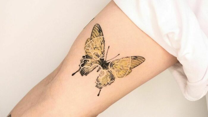 yellow with marks Butterfly arm Tattoo