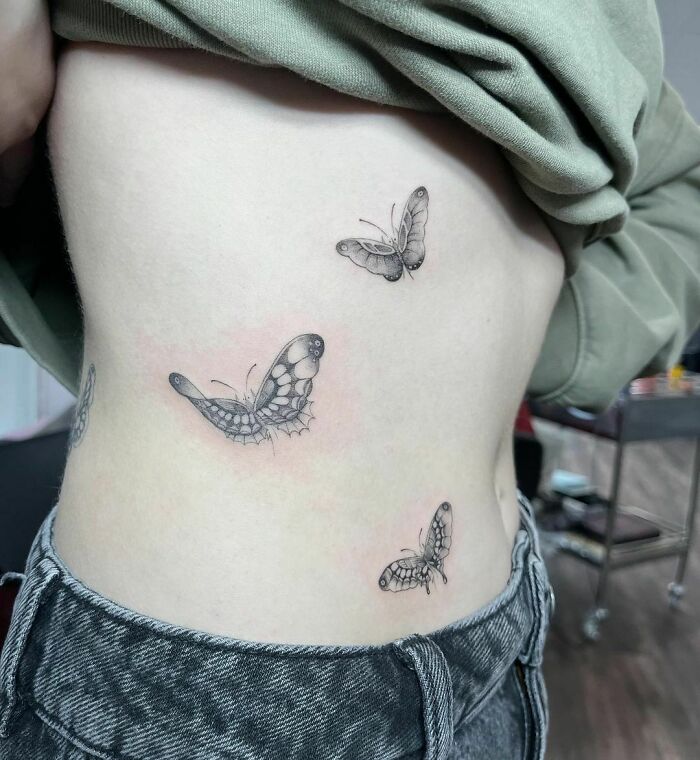 Butterfly Family stomach Tattoo