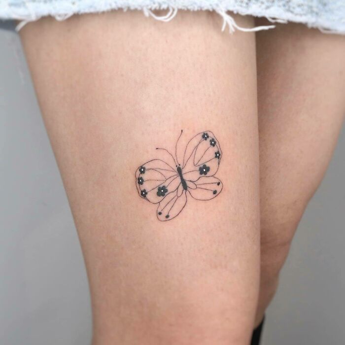 simple line Butterfly leg Tattoo