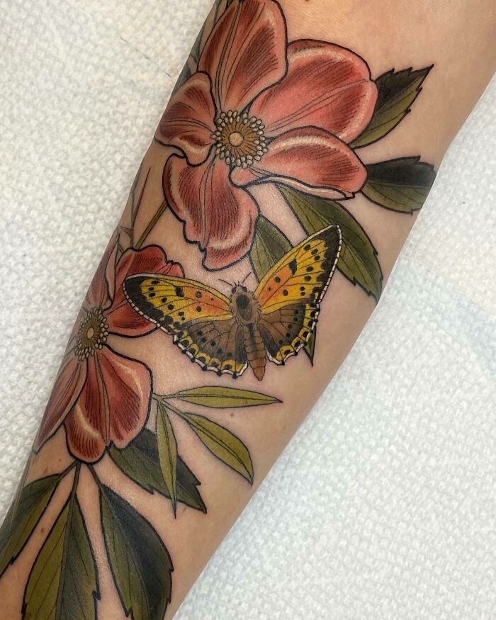  Butterfly With Flowers arm sleeve Tattoo