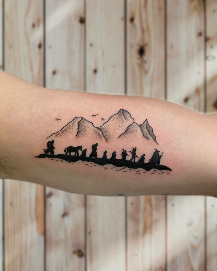 The Fellowship Of The Ring and mountains tattoo