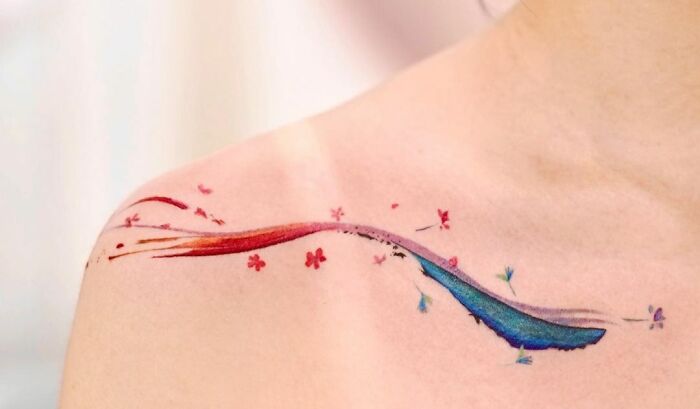 Wind And Flowers Collarbone Tattoo