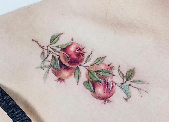 Pomegranate Branch Collarbone Tattoo