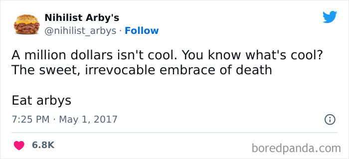 what's cool is the sweet, irrevocable embrace of death nihilist arbys meme