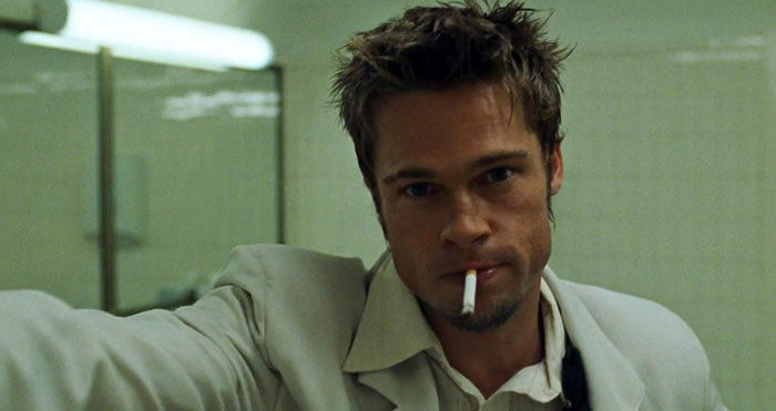 Tyler Durden with a cigarette in his mouth