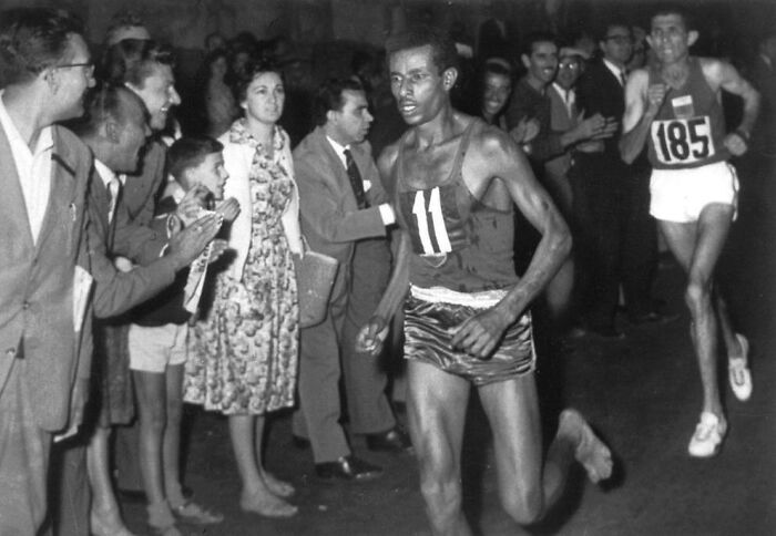 Abebe Bikila running in Marathon