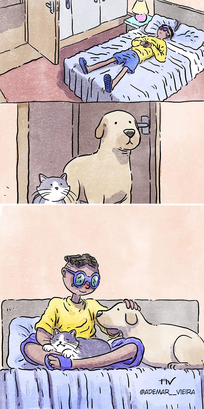 Este artista crea 6 nuevos y emotivos cómics sobre la vida con un gato y un perro inspirados en sus experiencias personales