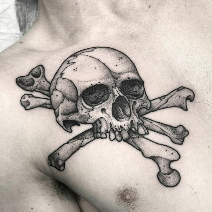 skull and bones collarbone tattoo