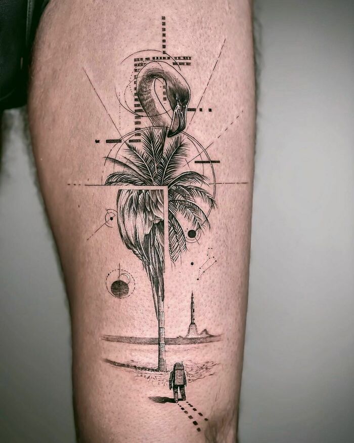 Flamingo Palm Tree Tattoo