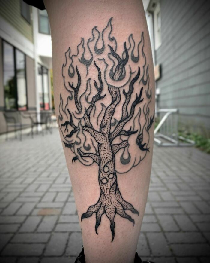 Tree On Fire Tattoo