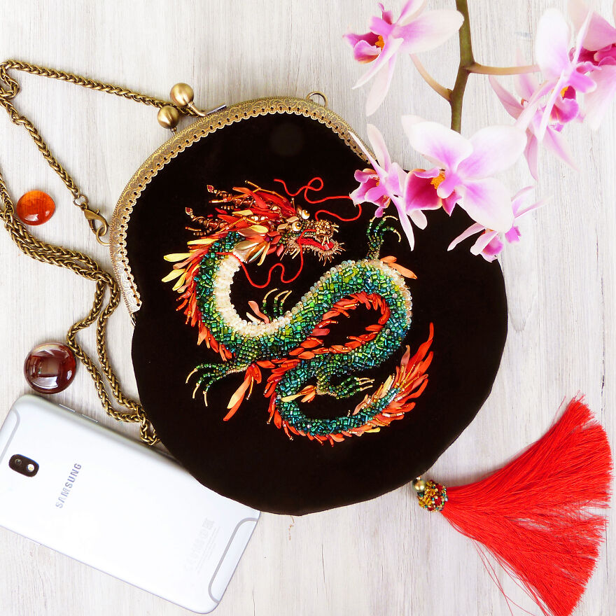 Chinese Dragon Velvet Phone Bag