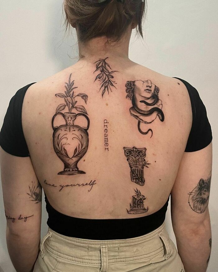 Aesthetic Full Back Patchwork Tattoos