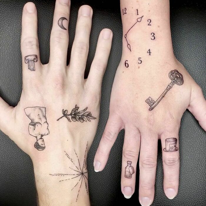 Small Hand Patchwork Tattoos