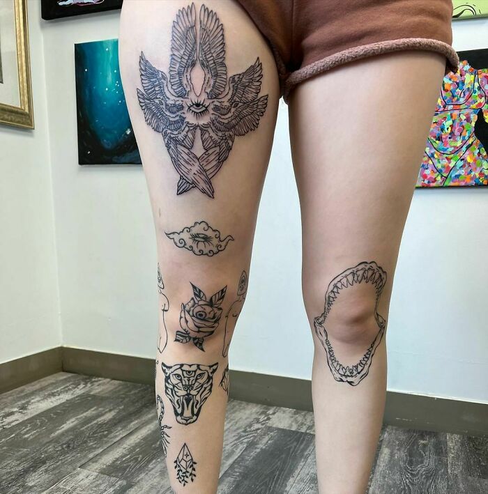 Full Leg Patchwork Tattoos