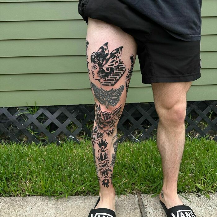 Full Leg Patchwork Tattoos
