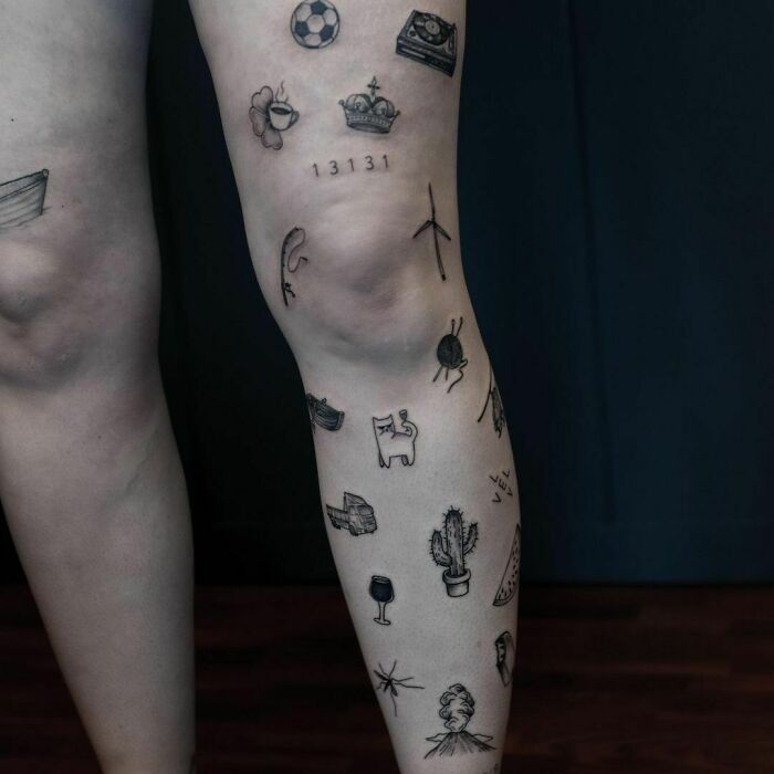 Full Leg Small Patchwork Tattoos
