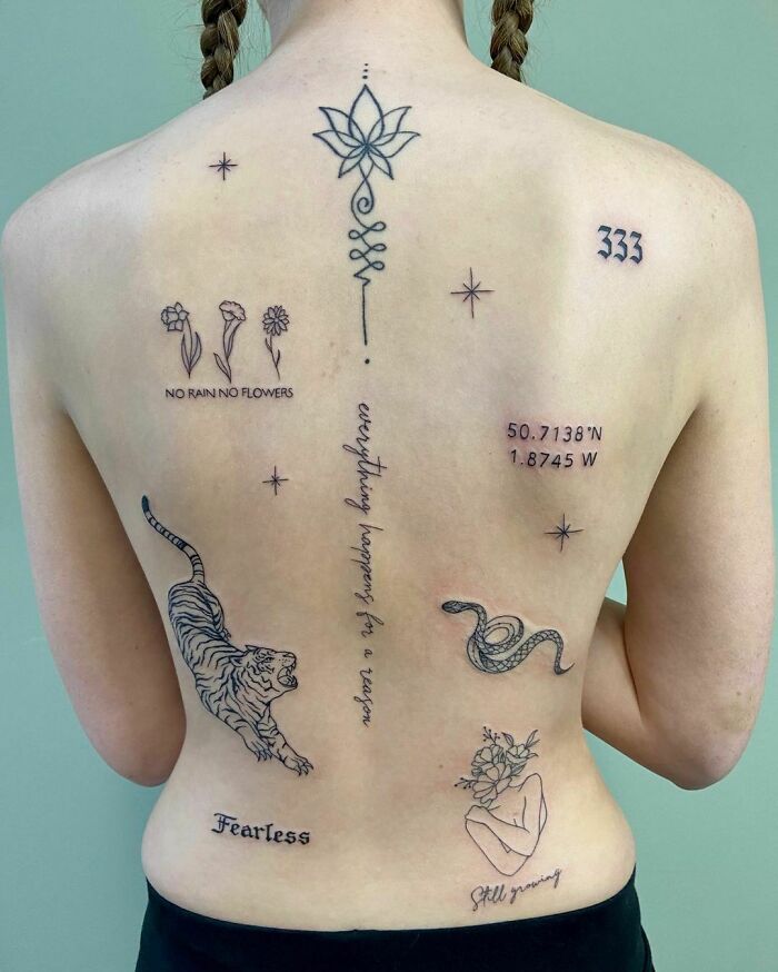 Aesthetic Back Patchwork Tattoos