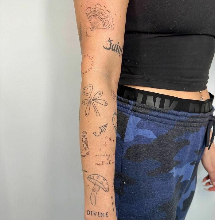 Minimalistic Patchwork Arm Sleeve Tattoos