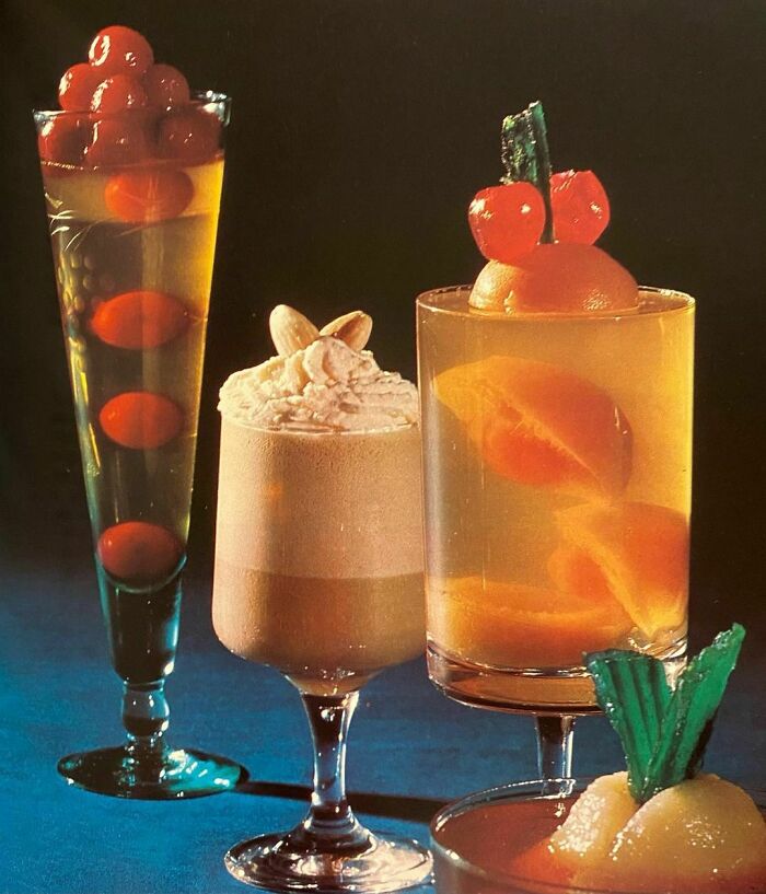 Cherry Ribbon Lemon Jelly, Zabaglione, Apricots In Cointreau (Gelatine Home Cooking Secrets, 1975)