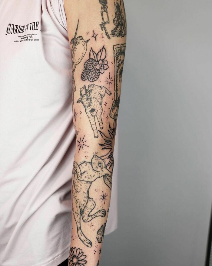 Full Arm Sleeve Patchwork Tattoo