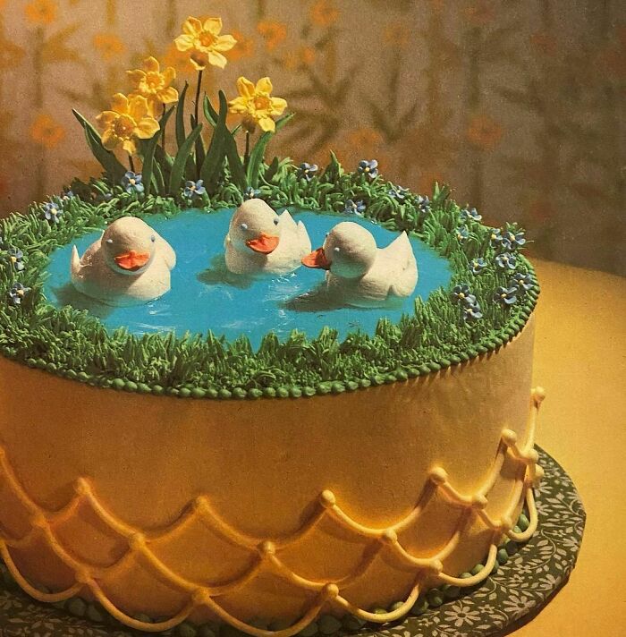 Ducklings Afloat On A Pond Cake (The Wilton Way Of Cake Decorating, 1979)