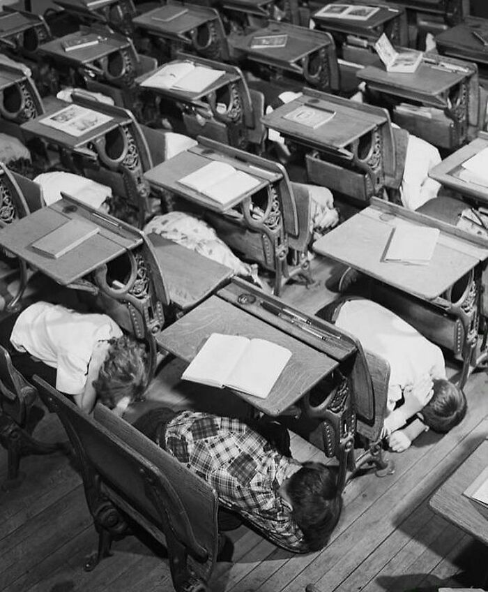 Students Participating In A School Nuclear-Attack Drill, 1950s