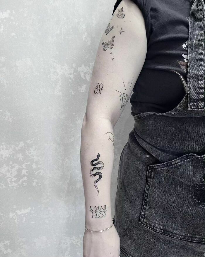 Minimalistic Half Arm Patchwork Sleeve Tattoos