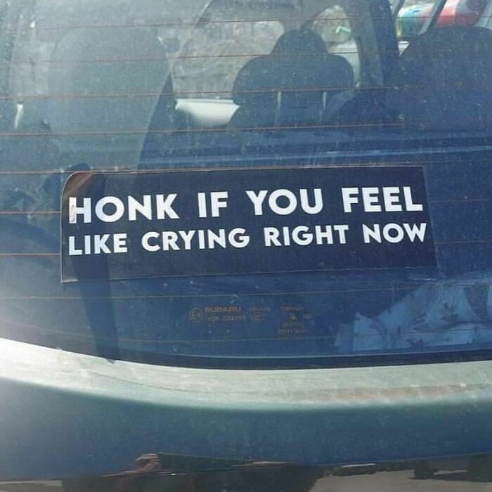 honk if you feel like crying right now car sticker meme