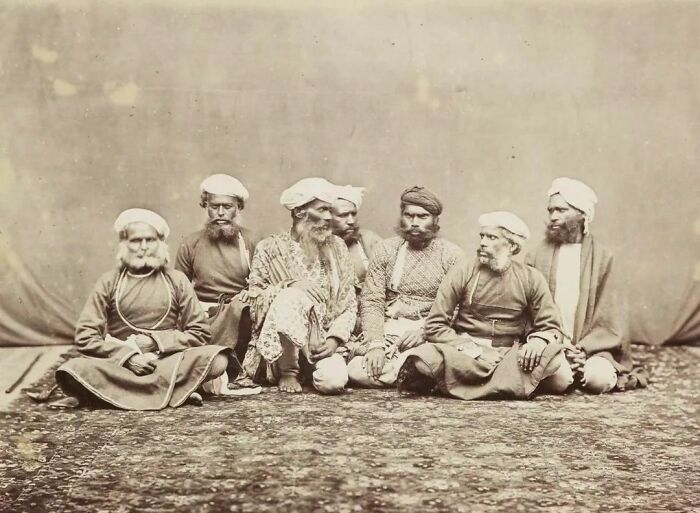 A Group Of Elderly Men Sitting On A Mat,taken In Peshawar, Now In Pakistan, Circa 1865