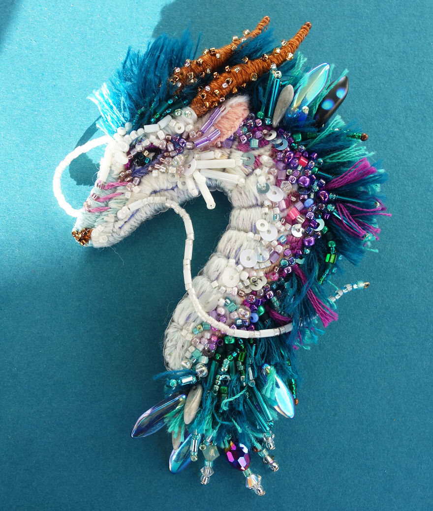 Haku Dragon Beaded Brooch