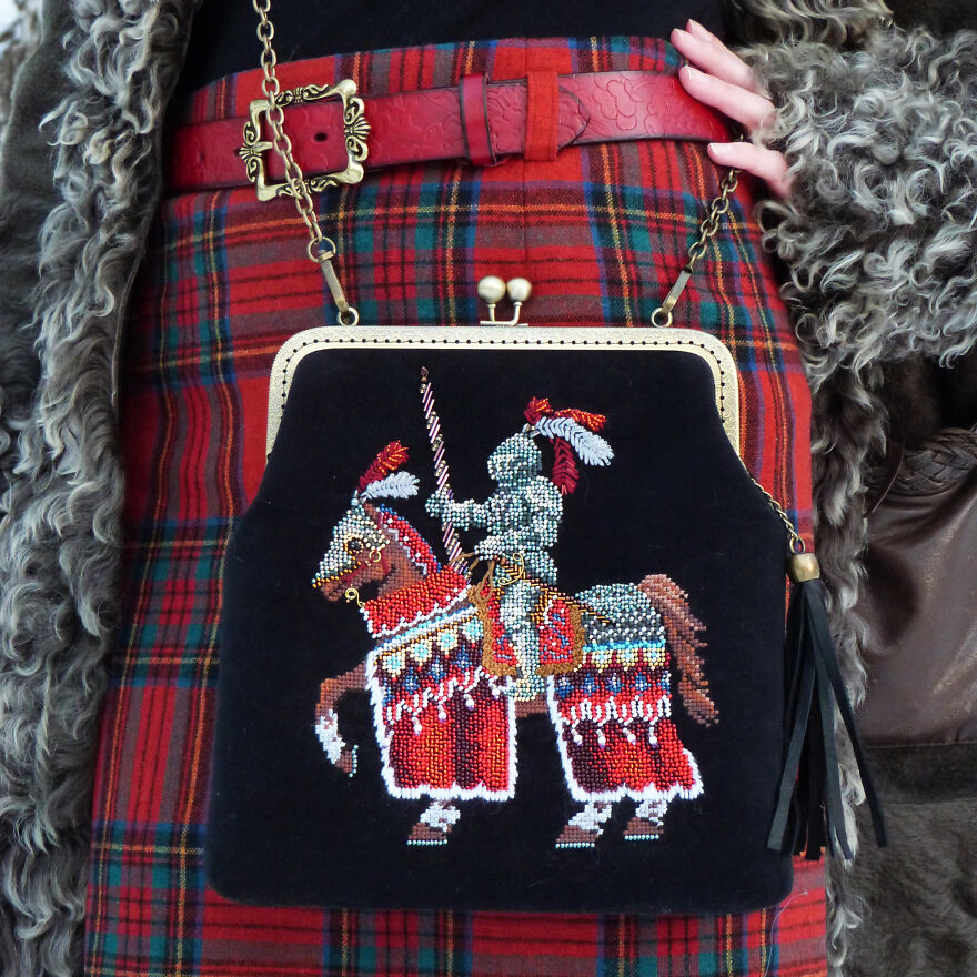 Knight On Horse Beaded Bag In British Style