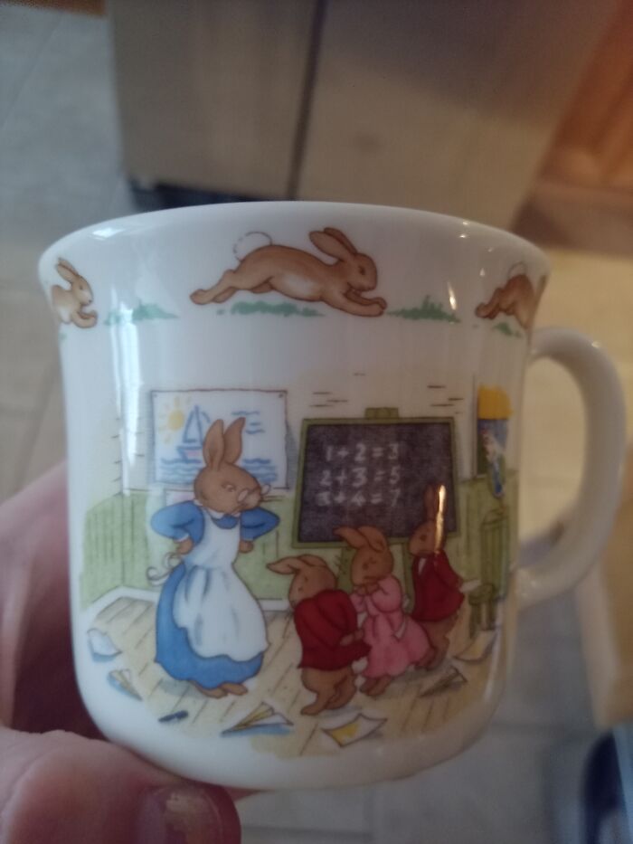 My School Bunny Mug. Has A Matching Plate/Bowl Thing With Them Doing More Math Equations