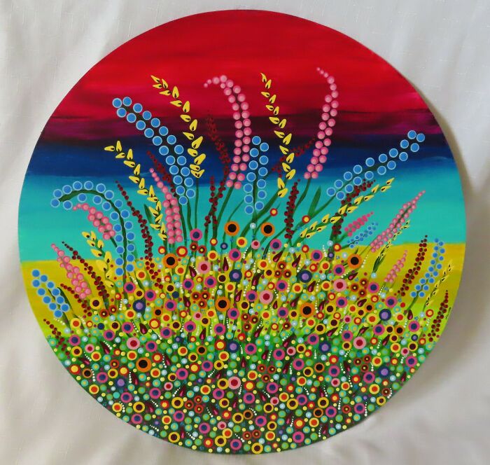 Dot Art On 20" Diameter Thin Wood