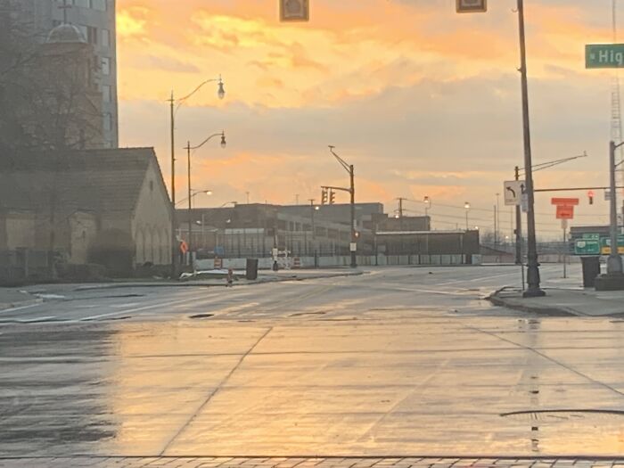 Sunset Reflecting Off Wet Road