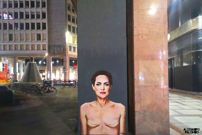 Milan Removed The Famous Mural With Angelina Jolie With Mastectomy Scars Painted By Alexsandro Polombo Milan Removed The Famous Mural With Angelina Jolie With Mastectomy Scars Painted By Alexsandro Polombo