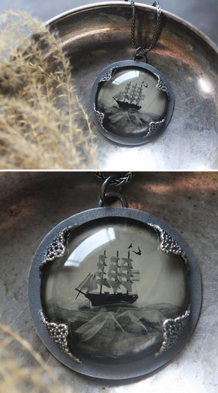 Here Is A Nautical Ship Scene I Created And Then Captured In Camera Onto The Underside Of Clear Domed Glass A Few Years Ago, The Image Measuring 35mm In Diameter