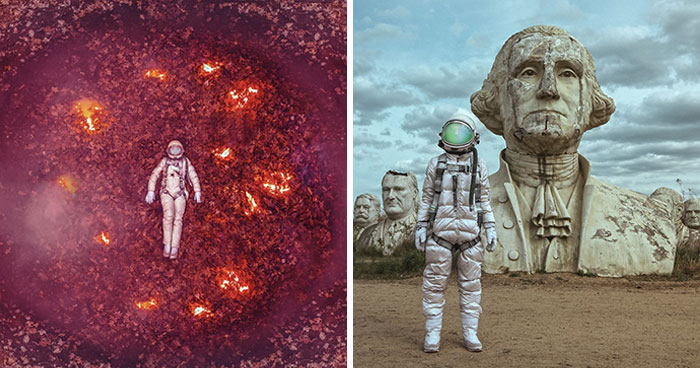 I Take Images Of Solitary Astronauts In Desolate Landscapes While Emphasizing Themes Of Isolation, Exploration, And The Quest For Meaning (70 Pics)